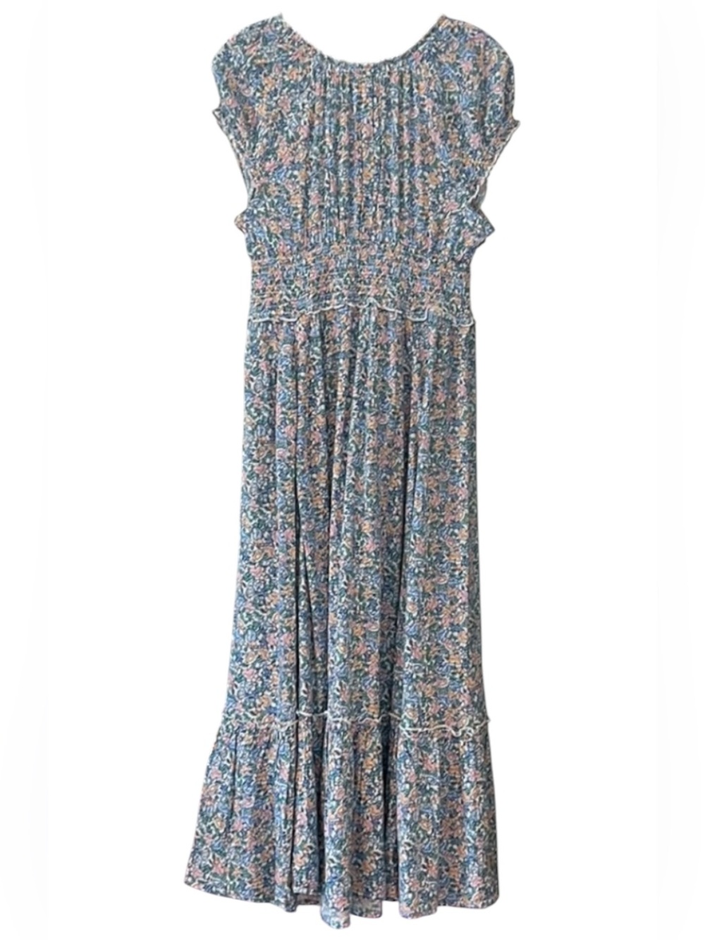 Old Navy ~ Waist-Defined ~ Smocked Floral-Print ~ Midi Dress ~ Delicate Florals - Picture 4 of 7